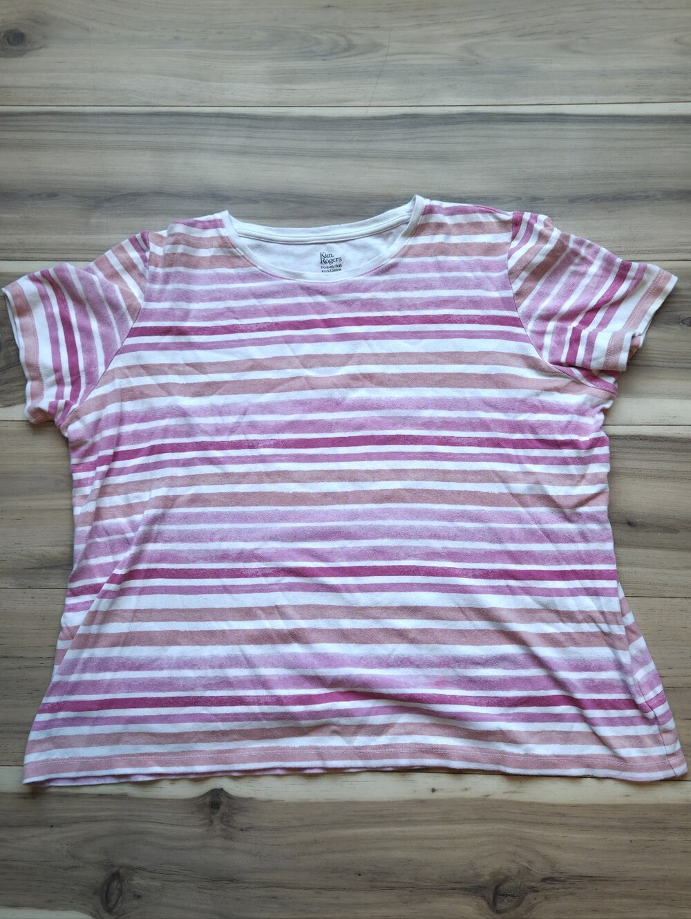 Kim Rogers Pink Striped Short Sleeve T-Shirt 100% Cotton Women’s Size XL